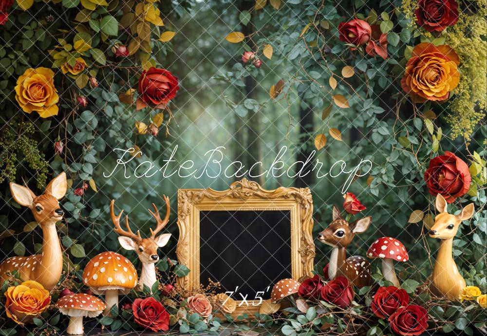 Kate Spring Cake Smash Forest Deer Floral Backdrop Designed by Emetselch -UK
