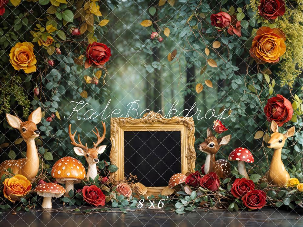 Kate Spring Cake Smash Forest Deer Floral Backdrop Designed by Emetselch -UK