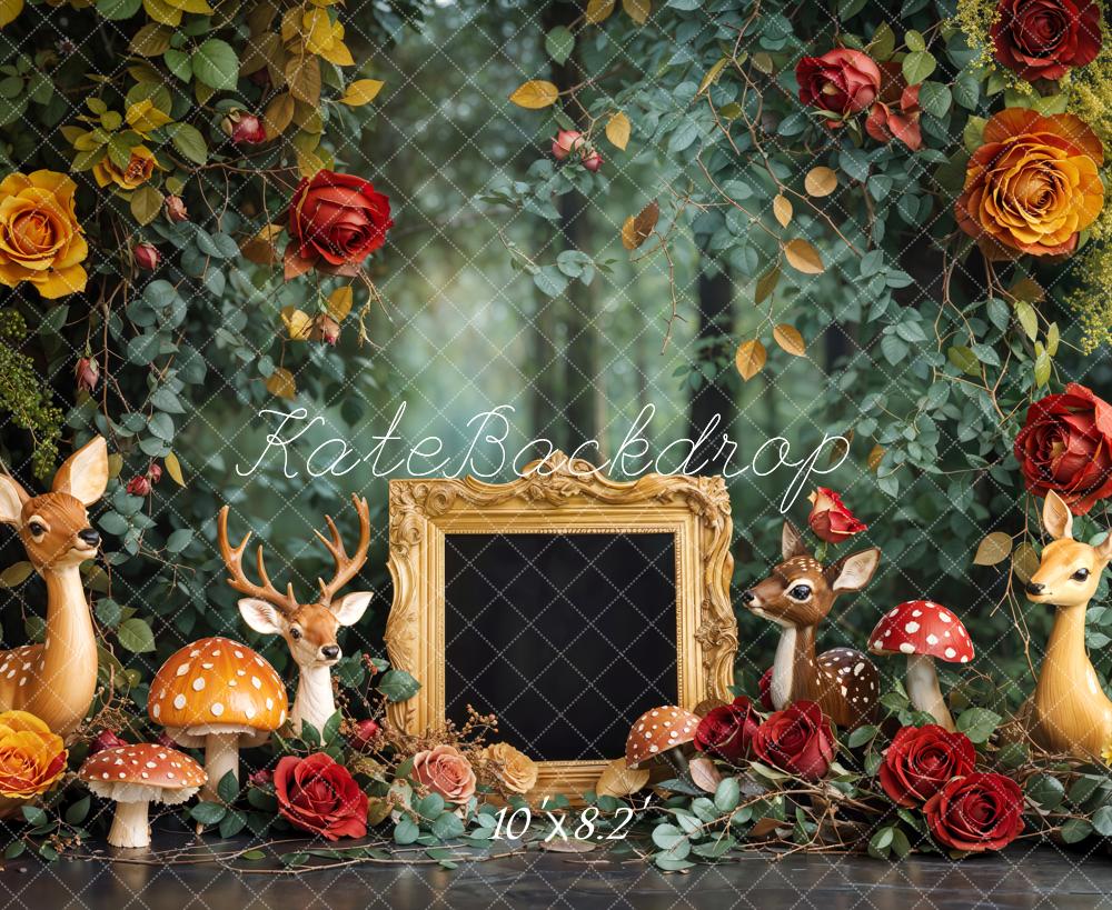 Kate Spring Cake Smash Forest Deer Floral Backdrop Designed by Emetselch -UK