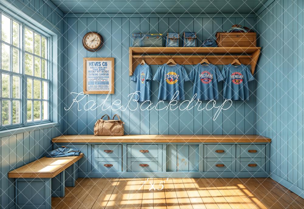 On Sale Kate Sports Locker Room Window Blue Wall Backdrop Designed by Emetselch -UK