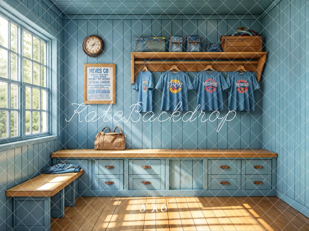 On Sale Kate Sports Locker Room Window Blue Wall Backdrop Designed by Emetselch -UK
