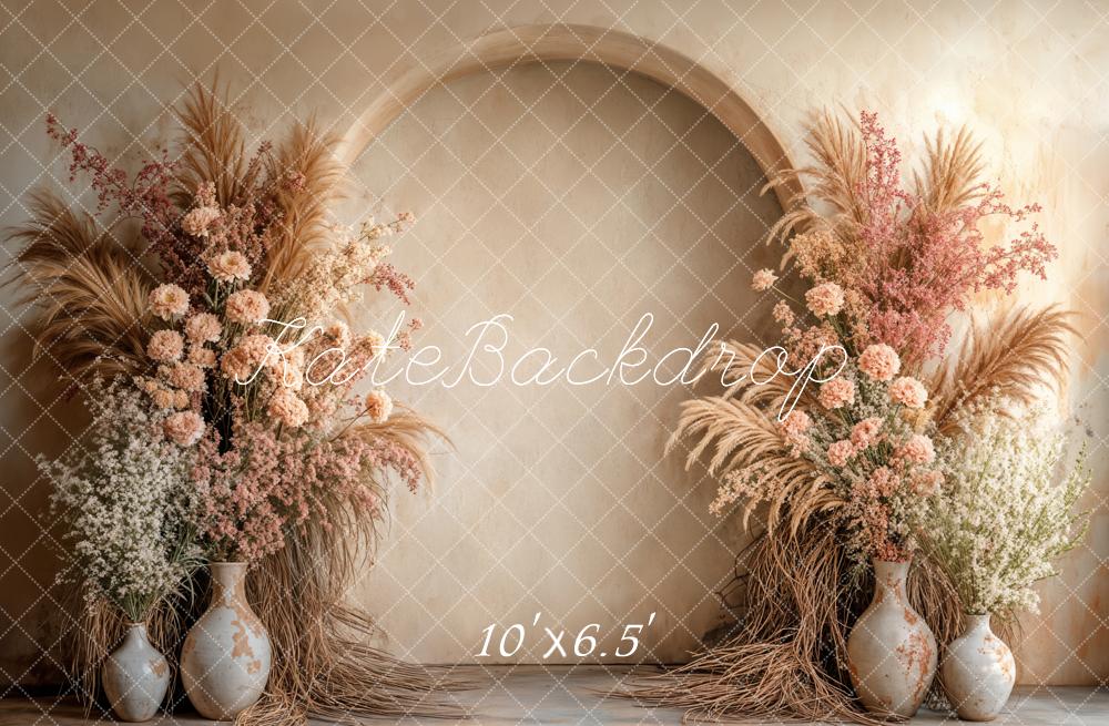 Kate Boho Beige Pampes Foral Arch Backdrop Designed by Emetselch -UK