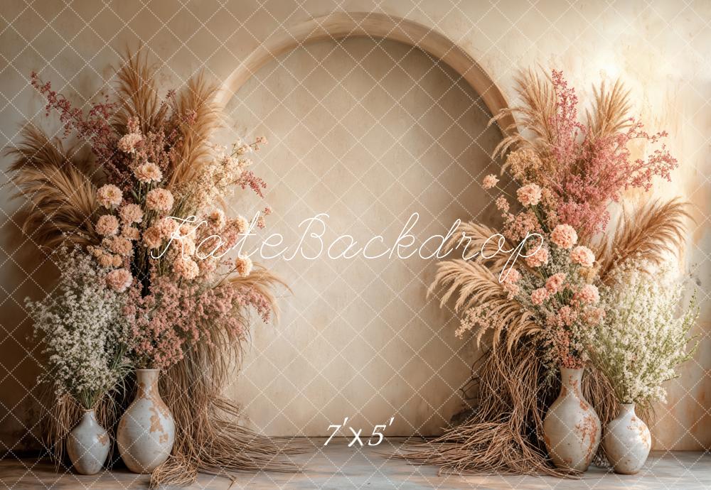 Kate Boho Beige Pampes Foral Arch Backdrop Designed by Emetselch -UK