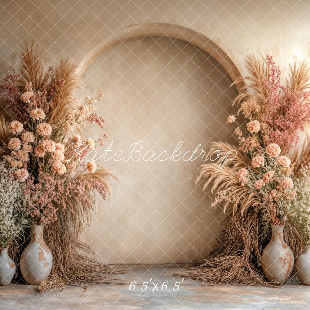 Kate Boho Beige Pampes Foral Arch Backdrop Designed by Emetselch -UK