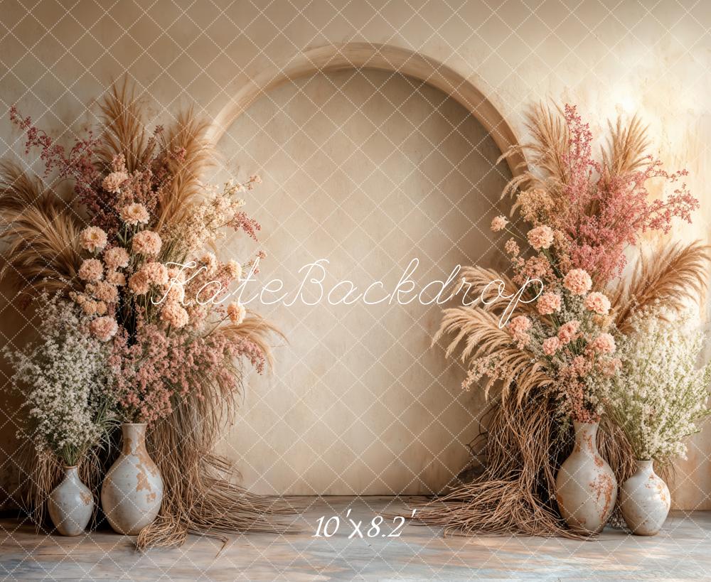 Kate Boho Beige Pampes Foral Arch Backdrop Designed by Emetselch -UK