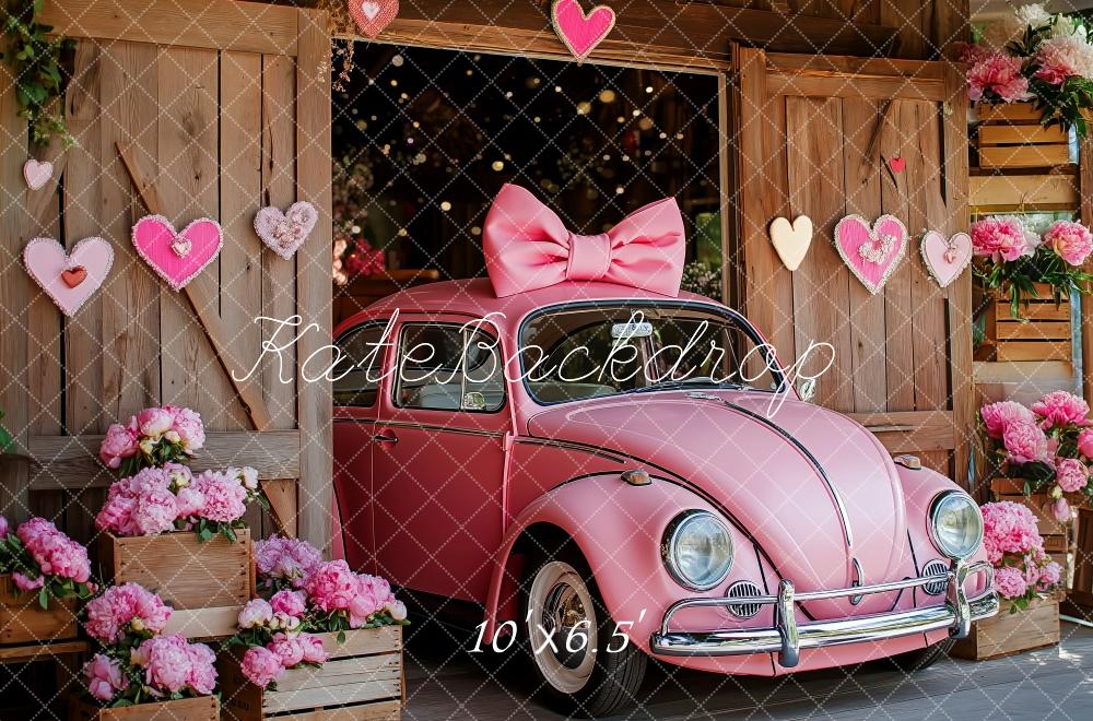 Kate Valentine Pink Car Hearts Barn Backdrop Designed by Patty Robert -UK