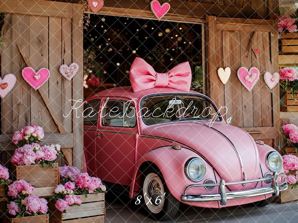 Kate Valentine Pink Car Hearts Barn Backdrop Designed by Patty Robert -UK