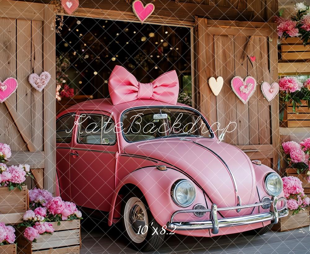 Kate Valentine Pink Car Hearts Barn Backdrop Designed by Patty Robert -UK