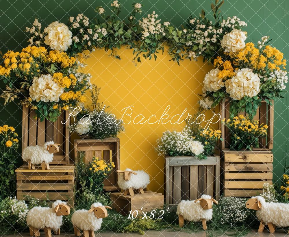 Kate Spring Flower Arch Sheep Yellow Backdrop Designed by Patty Robert -UK