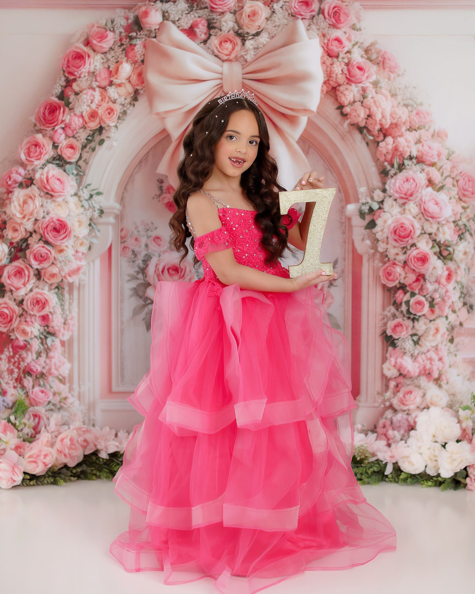 Kate Flower Arch Pink Rose Bow Backdrop Designed by Emetselch -UK