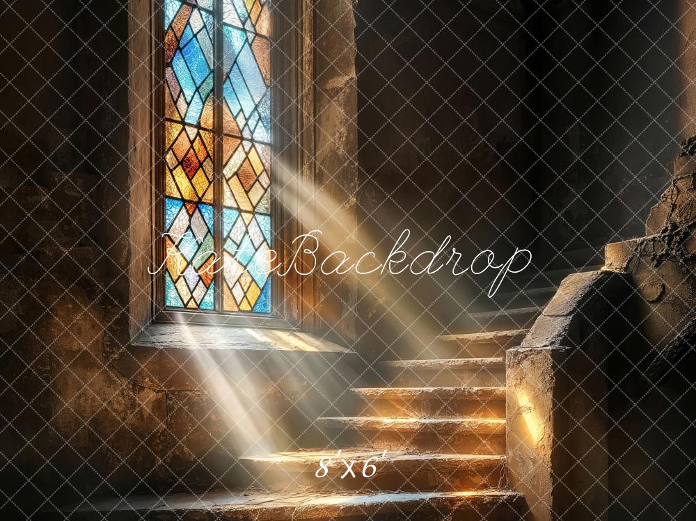 Lightning Deals Kate Church Stained Glass Cascading Stairs Backdrop Designed by Emetselch -UK