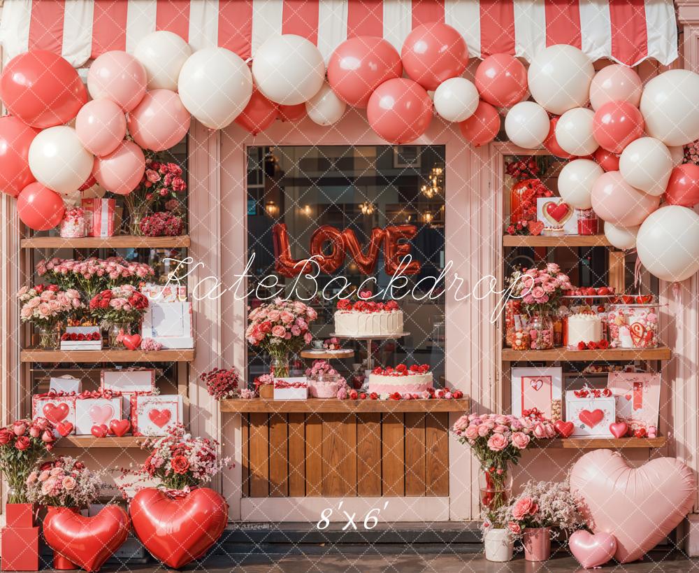 Kate Valentine Balloon Heart Cake Shop Backdrop Designed by Emetselch -UK