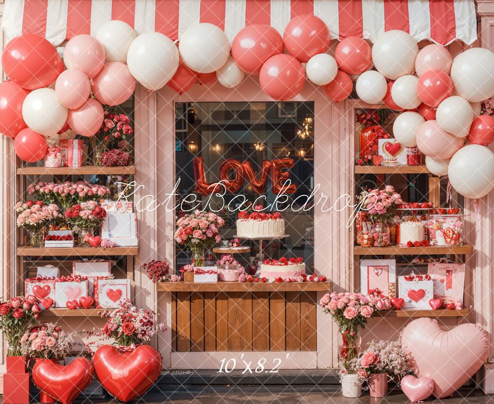 Kate Valentine Balloon Heart Cake Shop Backdrop Designed by Emetselch -UK