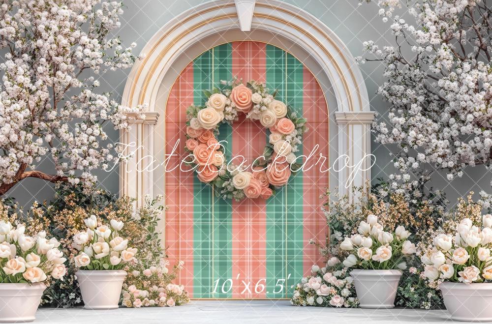 Kate Easter Floral Plaid Arch Spring Backdrop Designed by Mini MakeBelieve -UK