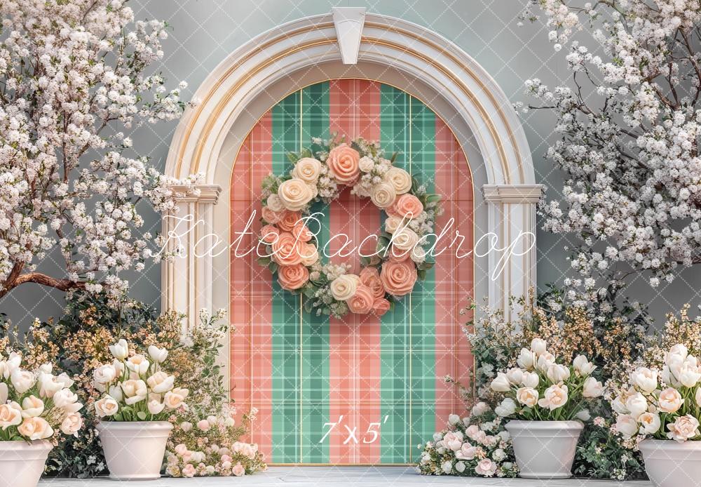 Kate Easter Floral Plaid Arch Spring Backdrop Designed by Mini MakeBelieve -UK