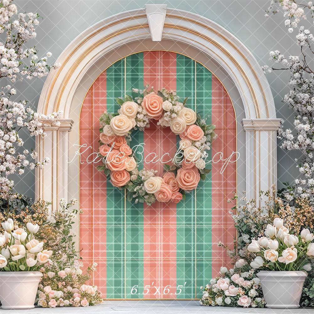 Kate Easter Floral Plaid Arch Spring Backdrop Designed by Mini MakeBelieve -UK
