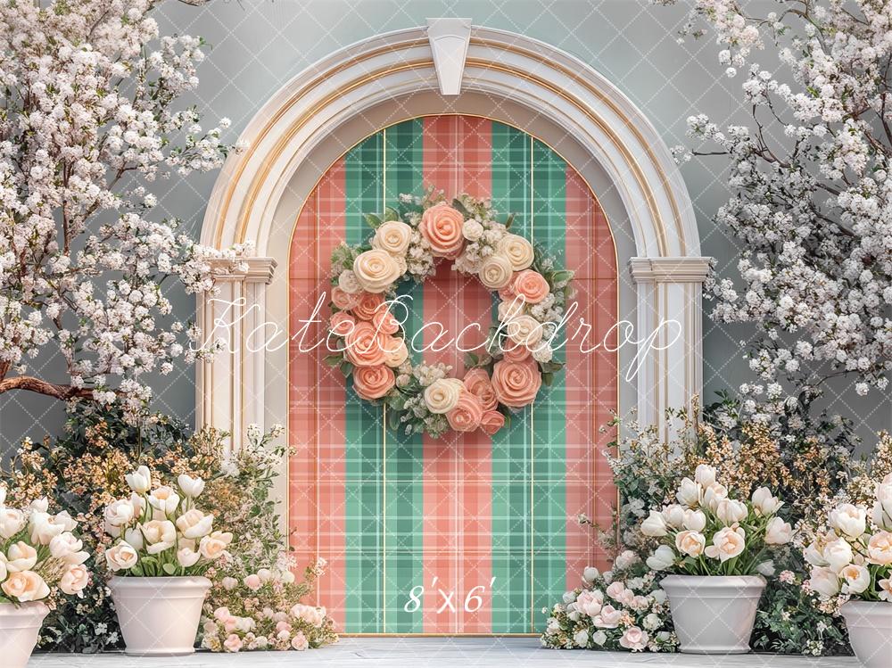 Kate Easter Floral Plaid Arch Spring Backdrop Designed by Mini MakeBelieve -UK