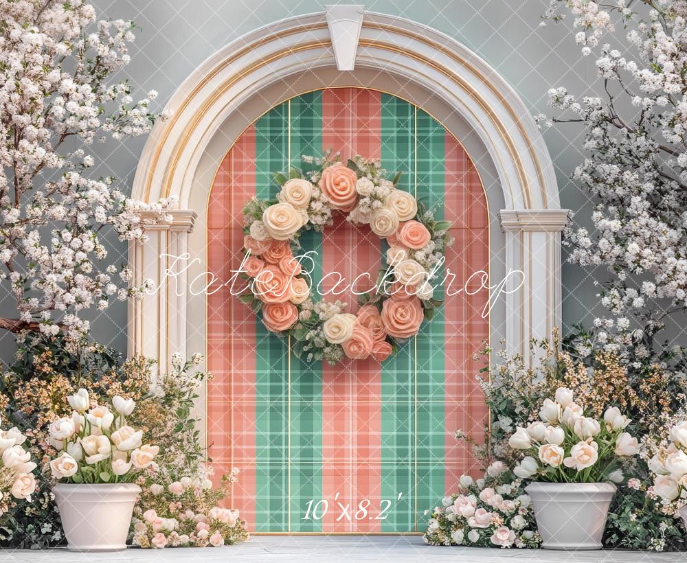 Kate Easter Floral Plaid Arch Spring Backdrop Designed by Mini MakeBelieve -UK