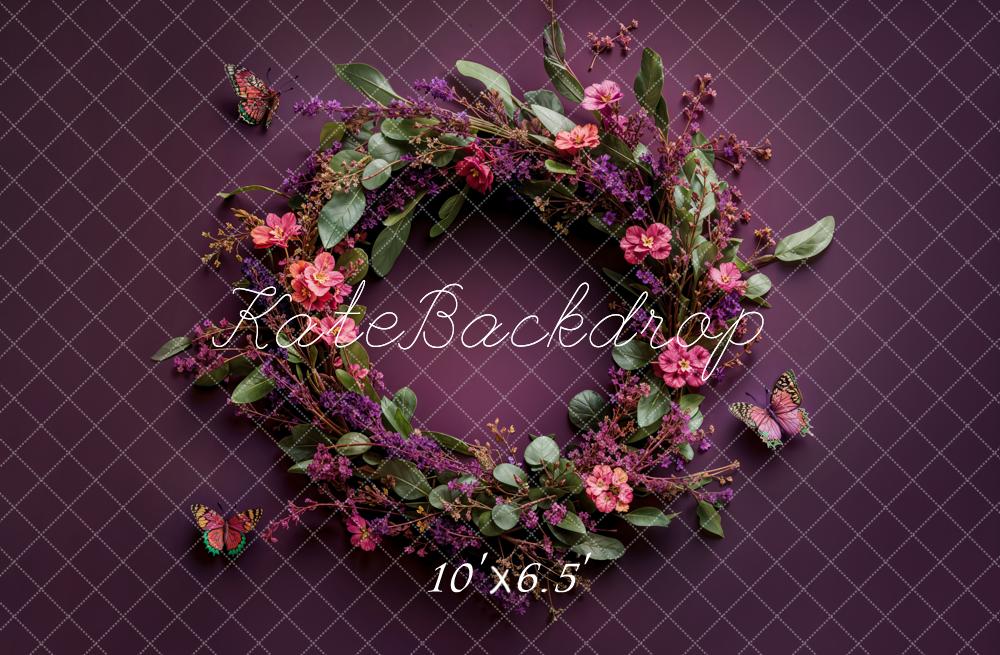 Lightning Deals Kate Newborn Floral Wreath Dark Purple Floor Backdrop Designed by Emetselch -UK
