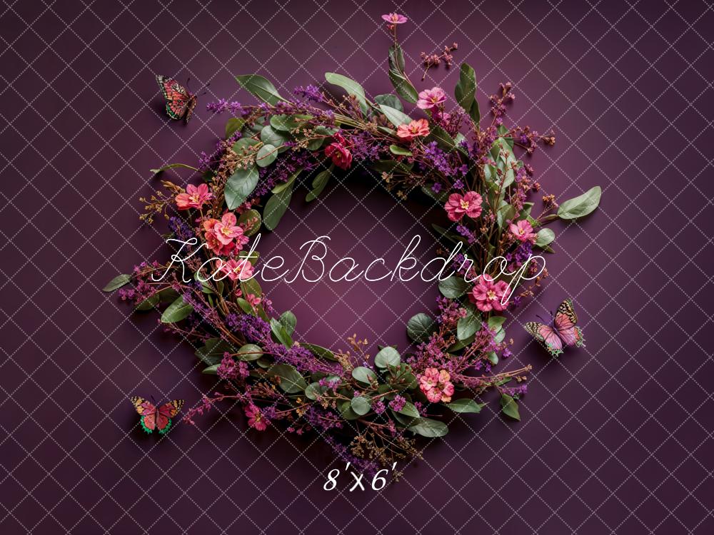 Lightning Deals Kate Newborn Floral Wreath Dark Purple Floor Backdrop Designed by Emetselch -UK