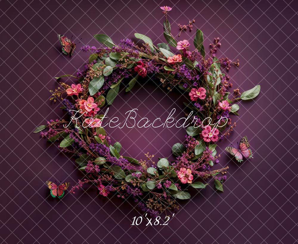 Lightning Deals Kate Newborn Floral Wreath Dark Purple Floor Backdrop Designed by Emetselch -UK