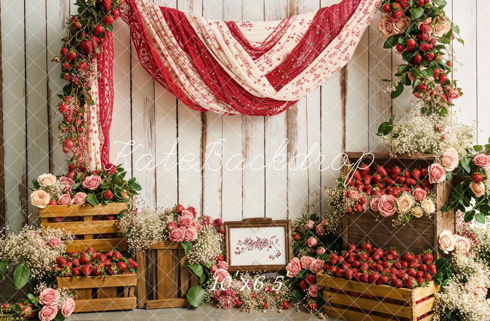 On Sale Kate Spring Strawberry Floral Rustic Drapery Backdrop Designed by Emetselch -UK