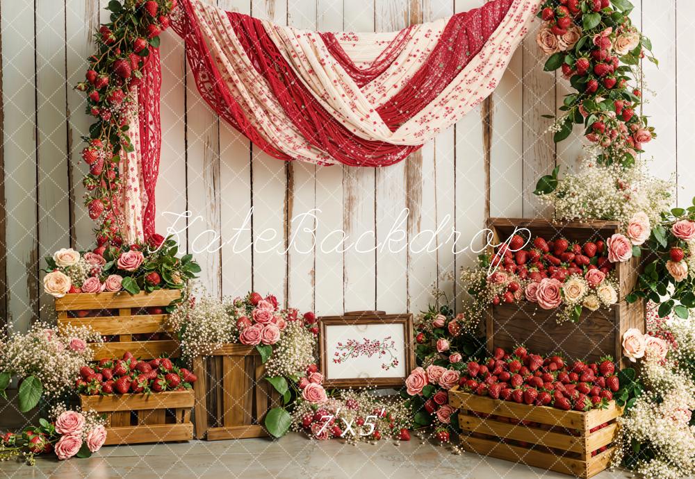 On Sale Kate Spring Strawberry Floral Rustic Drapery Backdrop Designed by Emetselch -UK