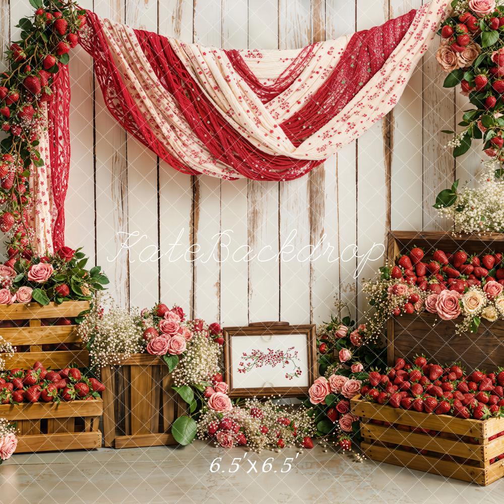 On Sale Kate Spring Strawberry Floral Rustic Drapery Backdrop Designed by Emetselch -UK