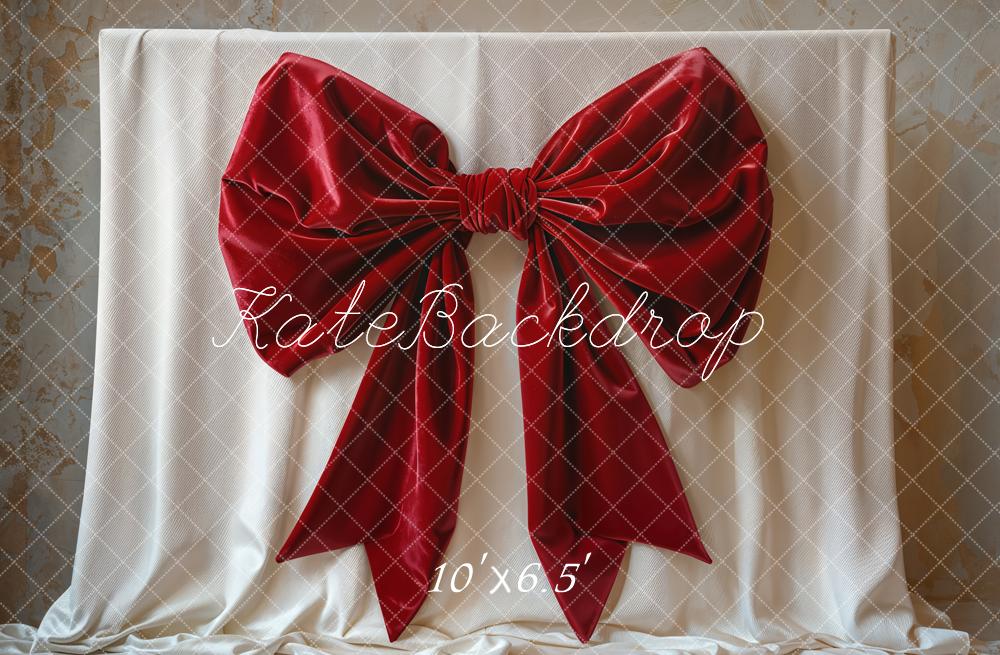 Kate Red Big Bow Elegant Fabric Backdrop Designed by Emetselch -UK
