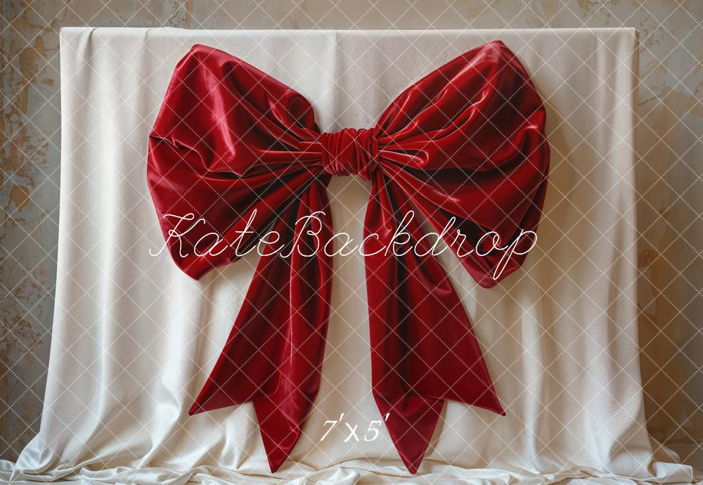 Kate Red Big Bow Elegant Fabric Backdrop Designed by Emetselch -UK