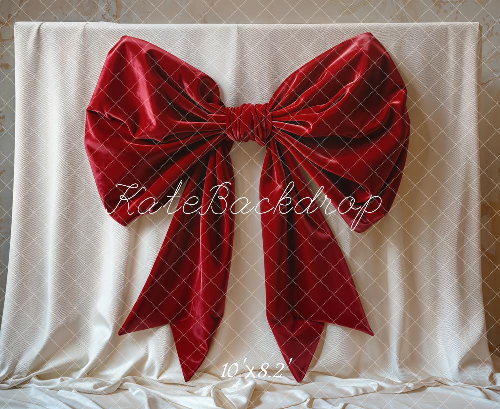 Kate Red Big Bow Elegant Fabric Backdrop Designed by Emetselch -UK