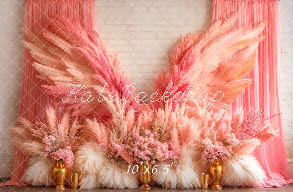 Kate Boho Pink Wings Floral Backdrop Designed by Emetselch -UK