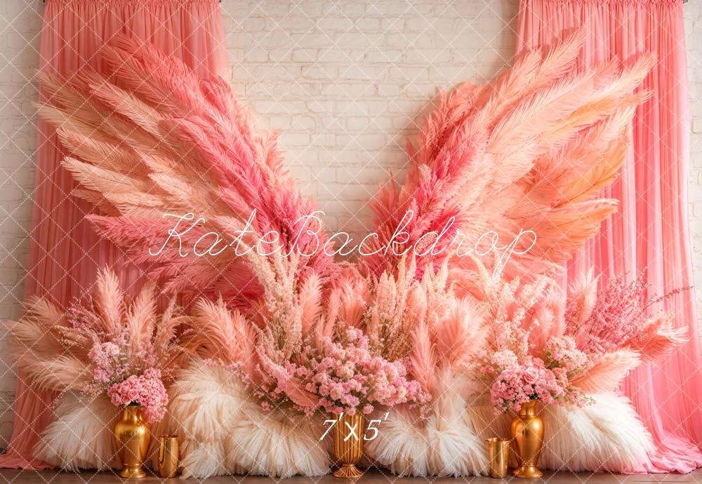Kate Boho Pink Wings Floral Backdrop Designed by Emetselch -UK