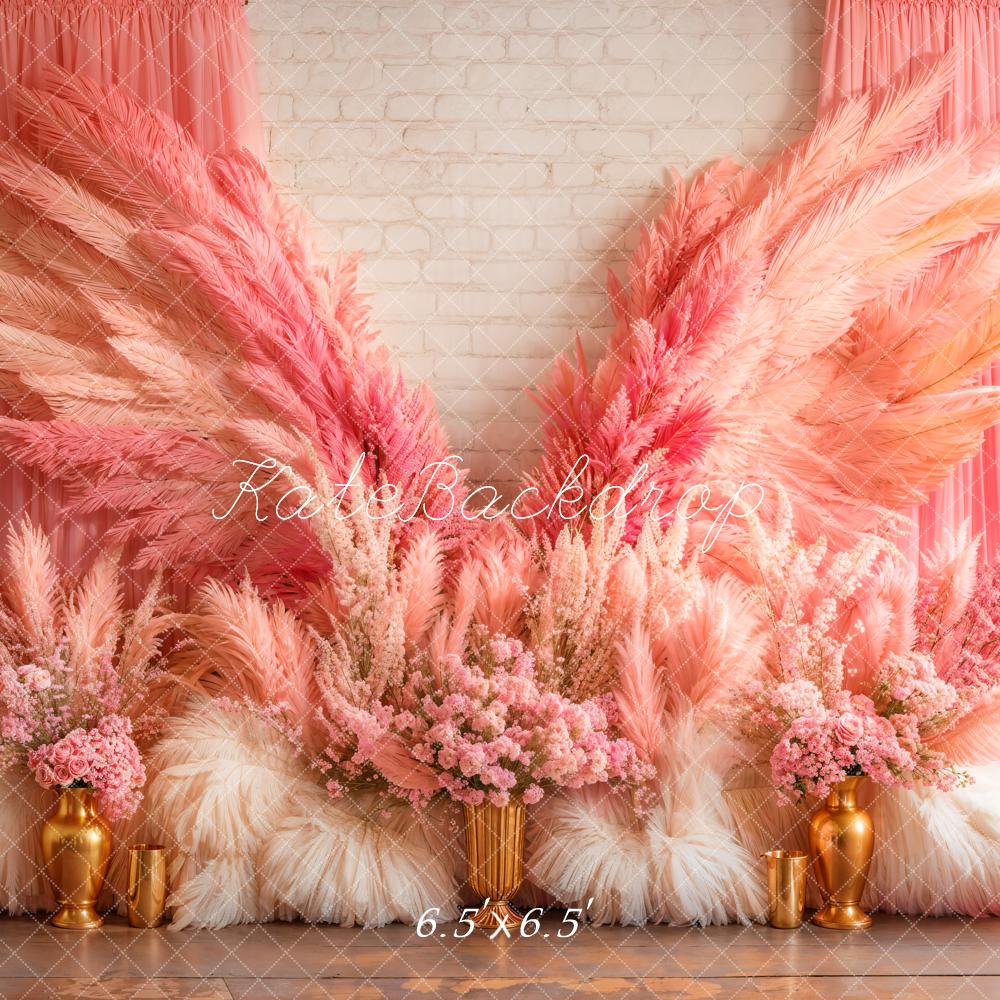 Kate Boho Pink Wings Floral Backdrop Designed by Emetselch -UK