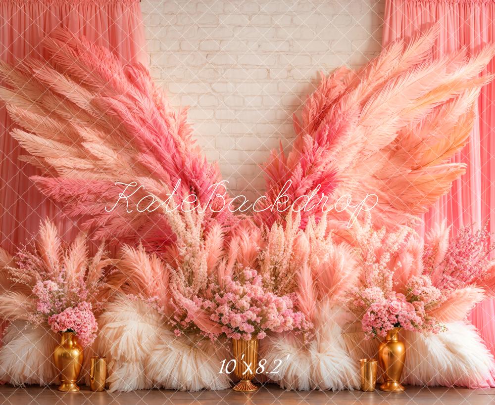 Kate Boho Pink Wings Floral Backdrop Designed by Emetselch -UK