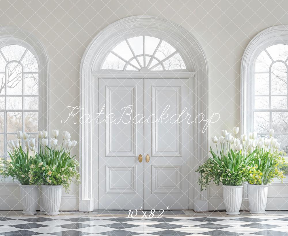 Kate Elegant Floral White Door Backdrop Designed by Emetselch -UK