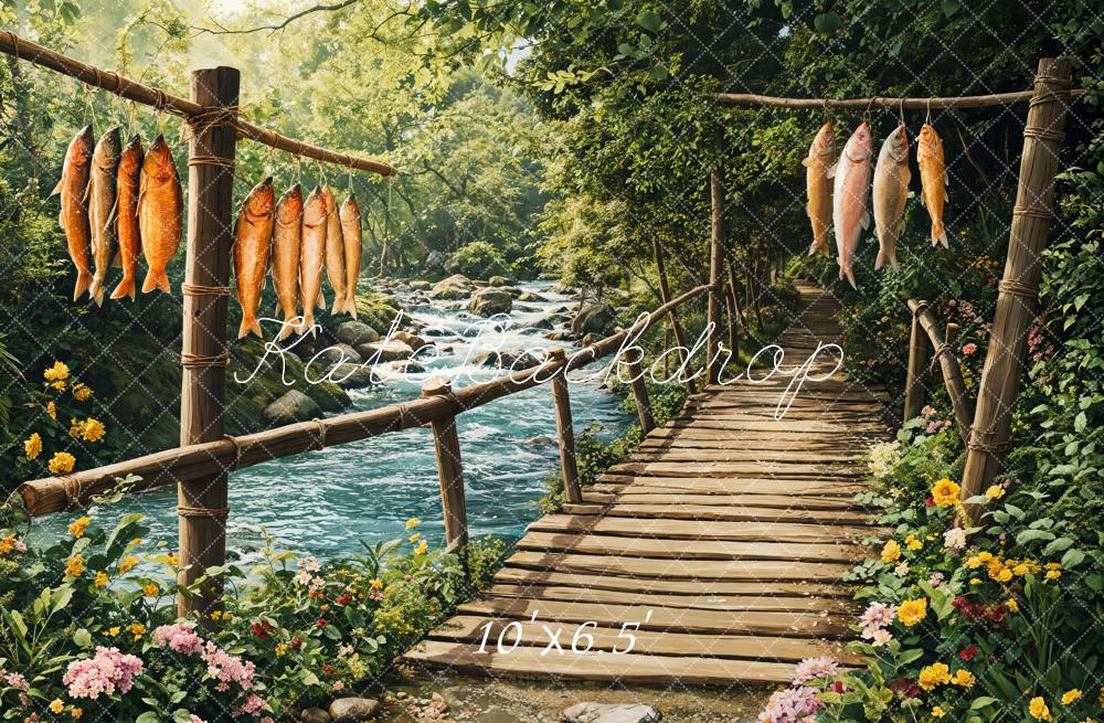 Kate Spring Rustic Bridge Fish River Backdrop Designed by Emetselch -UK