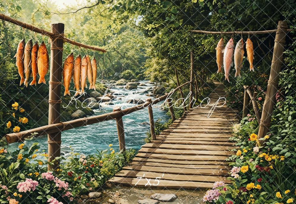 Kate Spring Rustic Bridge Fish River Backdrop Designed by Emetselch -UK