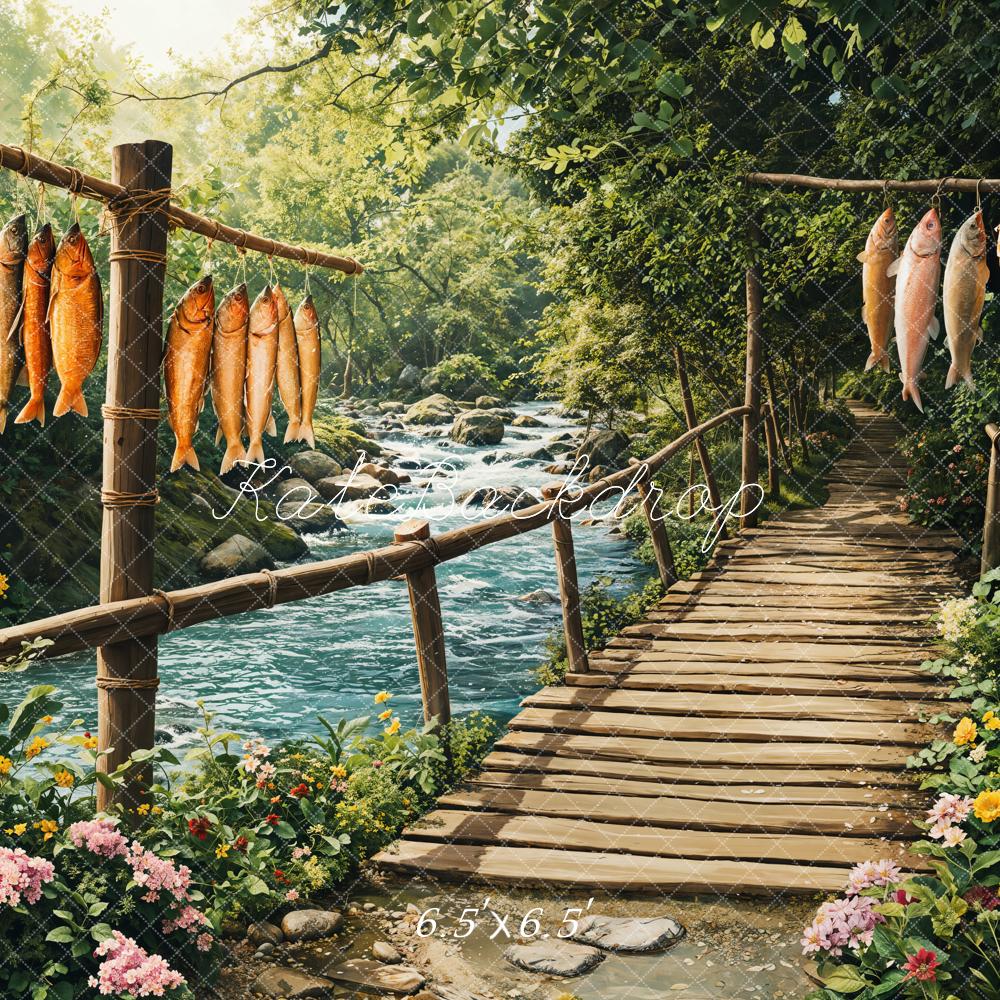 Kate Spring Rustic Bridge Fish River Backdrop Designed by Emetselch -UK