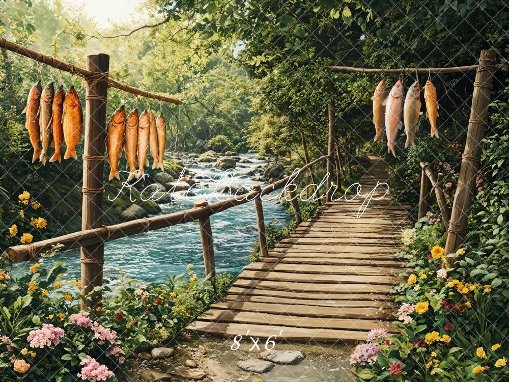 Kate Spring Rustic Bridge Fish River Backdrop Designed by Emetselch -UK