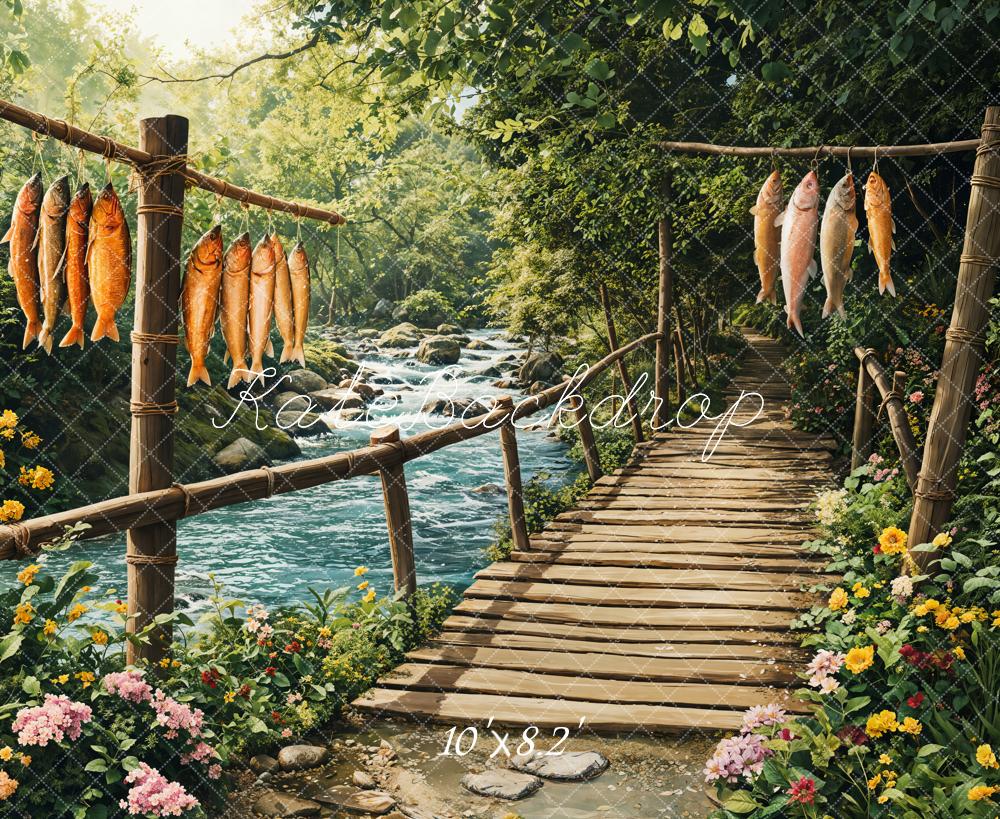 Kate Spring Rustic Bridge Fish River Backdrop Designed by Emetselch -UK