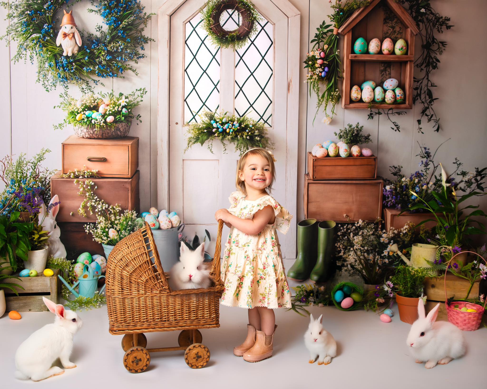 On Sale Kate Easter Bunny Spring White Door Backdrop Designed by Emetselch -UK