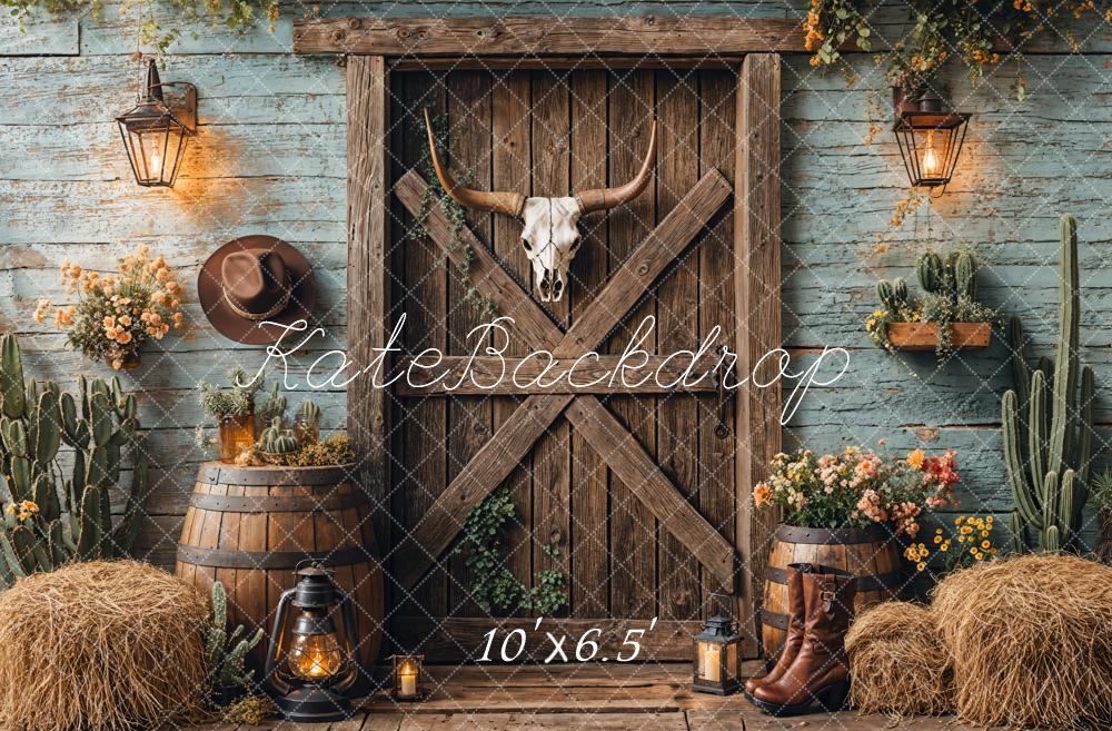 On Sale Kate Western Cowboy Rustic Barn Door Backdrop Designed by Emetselch -UK