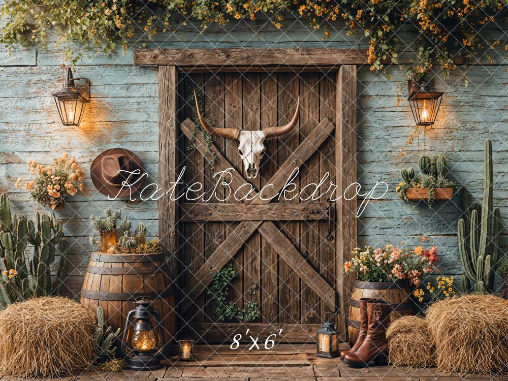 On Sale Kate Western Cowboy Rustic Barn Door Backdrop Designed by Emetselch -UK