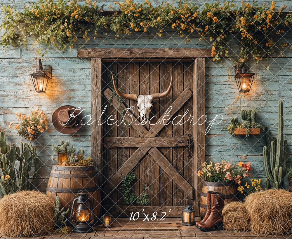 On Sale Kate Western Cowboy Rustic Barn Door Backdrop Designed by Emetselch -UK