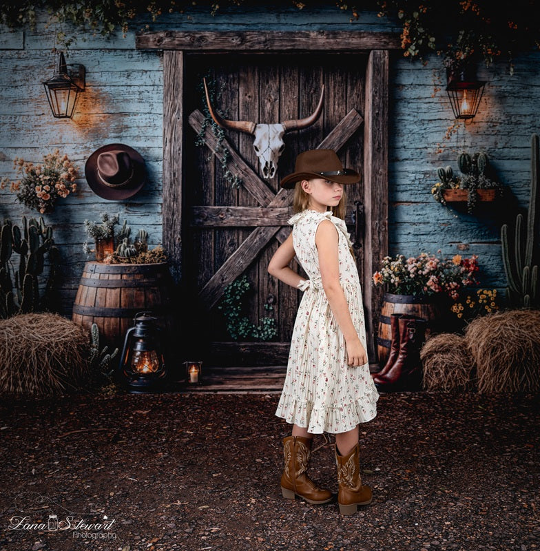Kate Western Cowboy Rustic Barn Door Backdrop Designed by Emetselch -UK