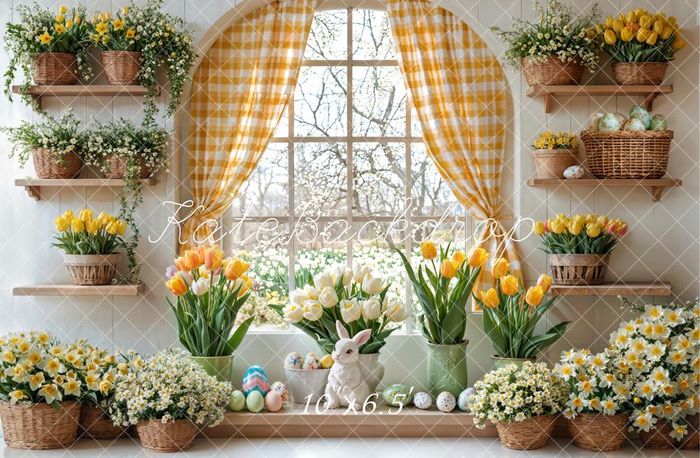 Kate Easter Bunny Floral Window Curtain Backdrop Designed by Emetselch -UK