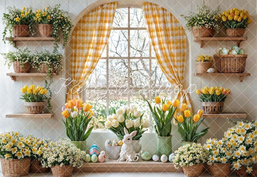 Kate Easter Bunny Floral Window Curtain Backdrop Designed by Emetselch -UK