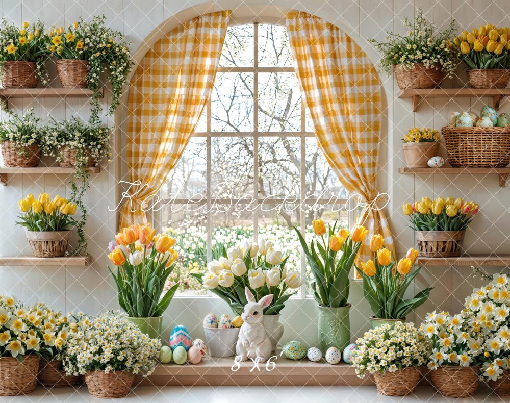 Kate Easter Bunny Floral Window Curtain Backdrop Designed by Emetselch -UK
