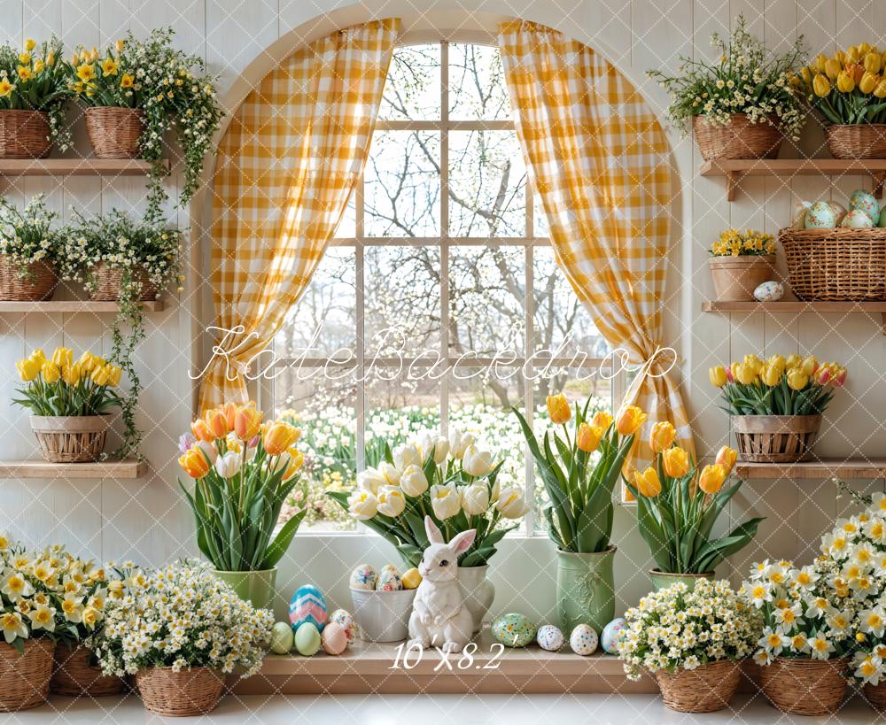 Kate Easter Bunny Floral Window Curtain Backdrop Designed by Emetselch -UK
